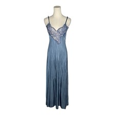 60s Vintage Cornflower Blue Lace Slip Maxi Nightgown Union Made Coquette