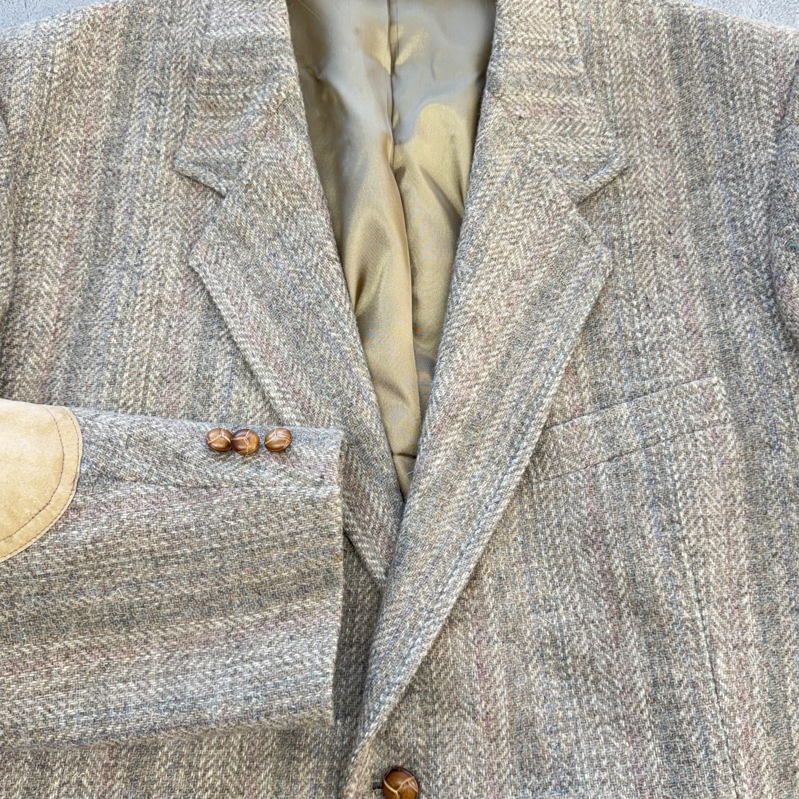 Pendleton Blazer Mens 50 Gray Herringbone Tweed Wool Lined Collared Pockets USA