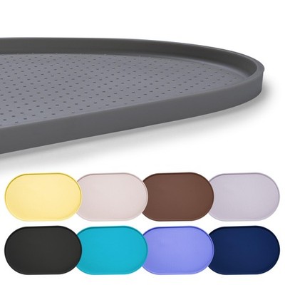 Waterproof Silicone Pet Feeding Mat Raised Edge Dog Cat Bowl Tray Gray 16x10