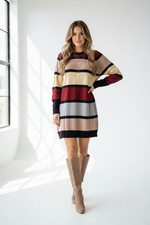 LuLaRoe Lauren Sweater Dress • Maroon Blush Cream Stripe • Sweater Knit