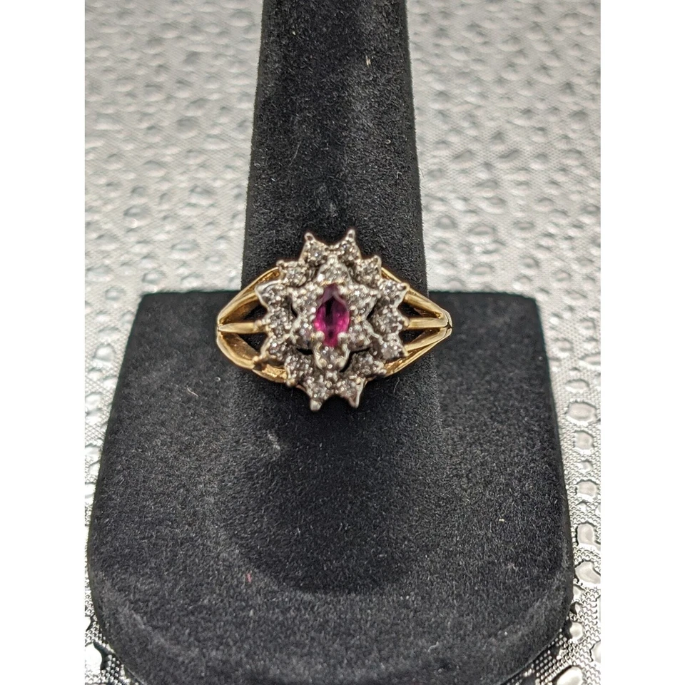 Anillo de oro 14K con gema de zafiro rosa y diamantes de 20,01 quilates I color/claridad talla 6,5 Foto 2 de 4