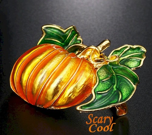 New Pumpkin Stem Orange Enamel Halloween Gothic Brooch Pin - Picture 7 of 8