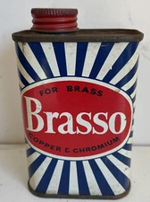 Vintage BRASSO Metal Polish TIN England ADVERTISING 50s 1960s RETRO Bottle MCM