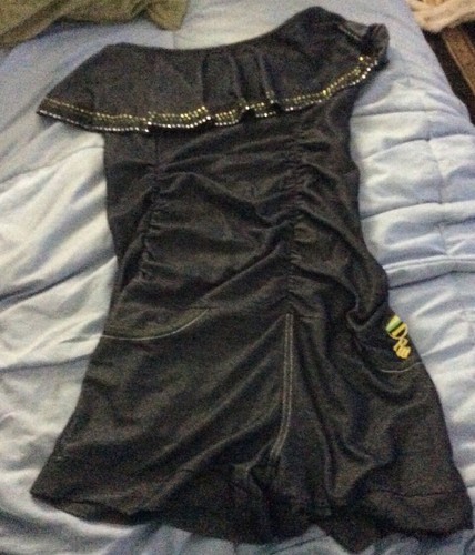 Womens Dark Blue, Jean Look Alike 1 Sleeve Shorts Romper Size medium Rocawear - Picture 3 of 10