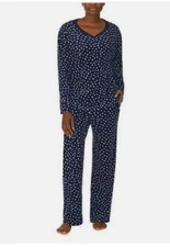 Nautica Women Silky Soft Stretch Fleece 2-PC Pajama Set(Blue Pink Dots XL)USED