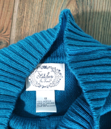 Stitches In Time Teal Blue Sweater Tunic Women's 1X New QVC long sleeves mock nk - Picture 4 of 5
