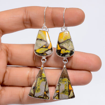 Spiny Copper Bumble Bee Jasper Gemstone Fashion 925 Silver Earrings 2.9'' ARE5209