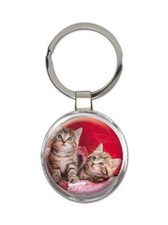 Cat : Gift Round Keychain Feline Pets Lover Mom Dad Animal Kitten