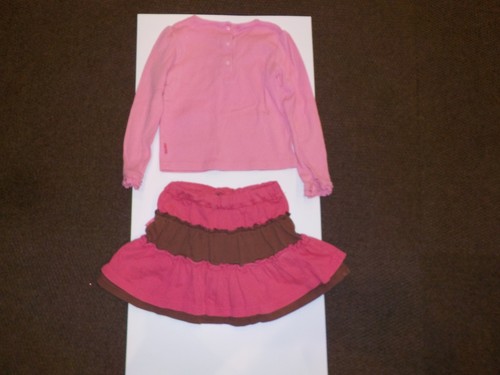 Le Top Girls Pink & Brown Ruffle Skirt Top Set Size 6 Bird Flowers - Picture 5 of 7