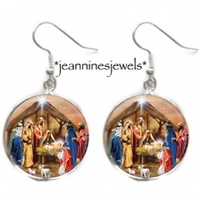 Nativity Christmas Earrings Jesus Birthday Magi Silver Charm Dangle EARRINGS