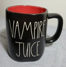 New! Rae Dunn Halloween "VAMPIRE JUICE" Mug Matte Black, Red Interior