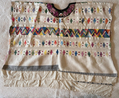 Vtg Huipil Guatemala Embroidery Latin American Tunic Aztec Handmade Poncho 33X25