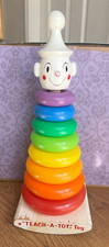 1960's a "Teach-A-Tot" Toy Wood Rocking Rainbow Stacking Plastic Donuts w Cone