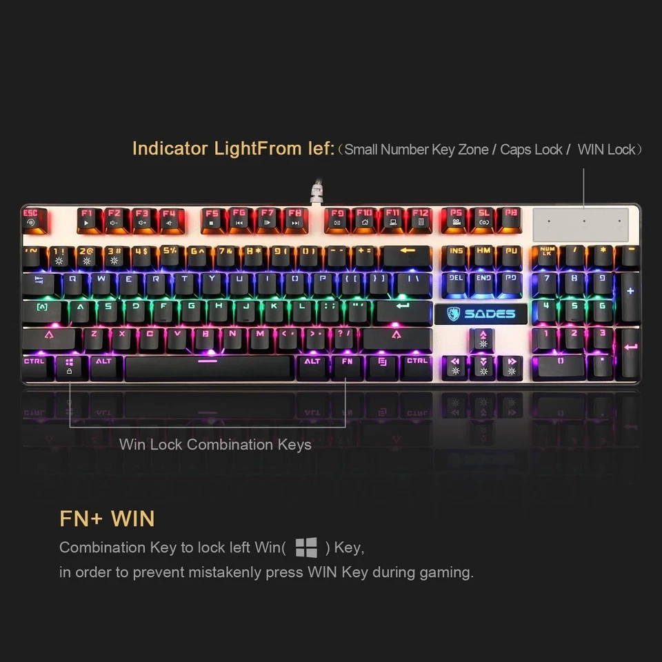 [2017 Newly Updated ]SADES K10 LED Backlit Wired USB Mechanical Gaming Keyboard - Image 3 of 4