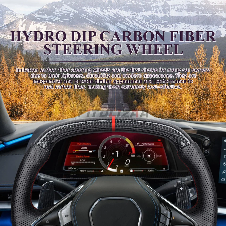 🔥Hydro Dip Carbon Fiber Steering Wheel For Chevrolet Corvette C8 20+ W/ Heated - Image 3 of 4