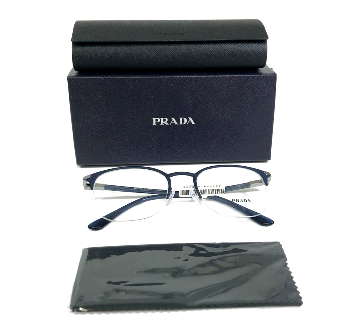 Prada Eyeglasses Frames VPR57Y 02N-1O1 Matte Blue Round Half Rim