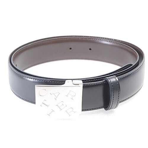 CARTIER Logo Hebilla Cuadrada Cinturón Cuero Reversible Negro X Marrón Oscuro Unisex - Imagen 1 de 7