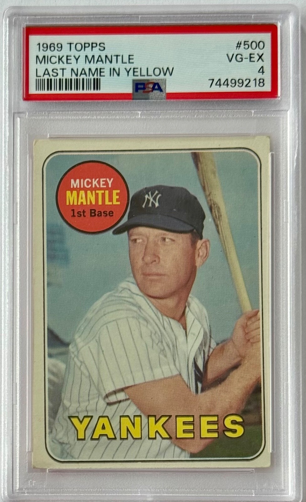 1969 Topps #500 Mickey Mantle (Last Name in Yellow) PSA 4 VG-EX+FREE ...