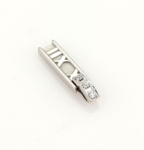 Tiffany & Co. ATLAS Diamond Roman Numeral 18k White Gold Bar Pendant - Picture 2 of 5