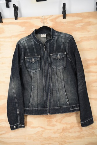 Vintage HARLEY-DAVIDSON Y2K Rhinestone Studded Embroidered Zip Denim Jacket Sz L - Picture 13 of 21