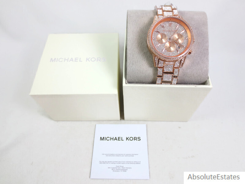 NEW Michael Kors Ritz Rose Gold Pave Glitz Chronograph Watch