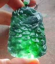 Video Certified Green Natural A Jade jadeite Pendant Peacock Phoenix 633490 AS