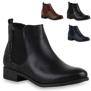 Klassische Stiefeletten Glitzer Damen Leder-Optik Chelsea Boots 812613 Schuhe