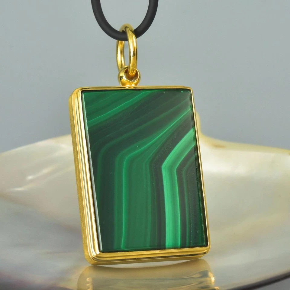 Colgante Oro 18K Vermeil Plata de Ley con Malaquita Rectangular 25,68 g Foto 3 de 4