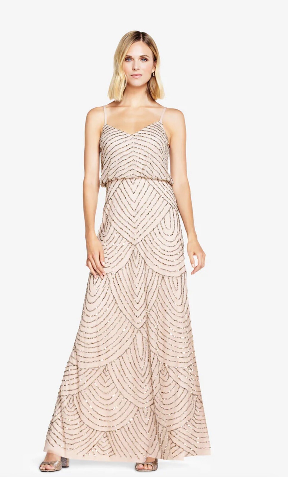 Adrianna Papell Art Deco Beaded Gown Size 6P Gem