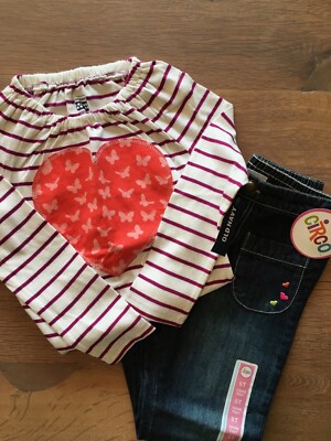 New LOT Girls 5T Old Navy Valentine's Day Heart Shirt and Target Jeans S  Easter