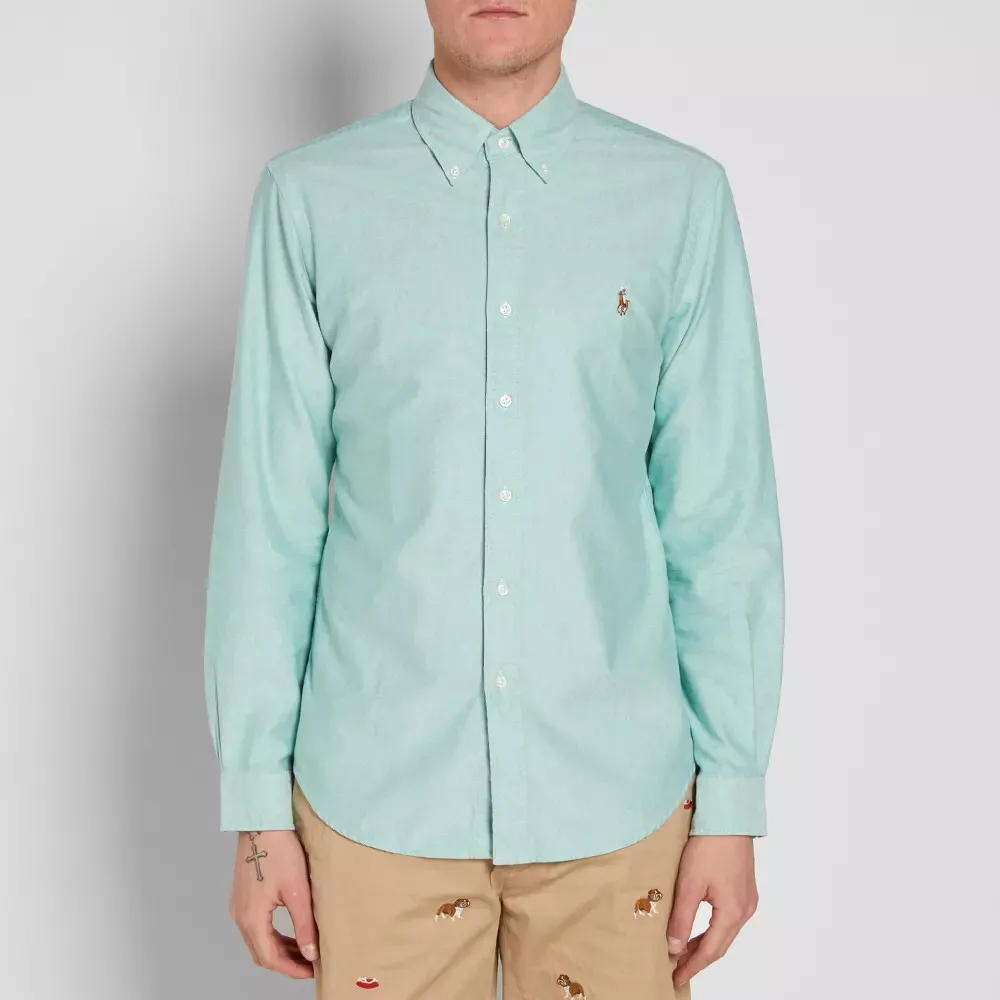 RALPH LAUREN POLO Slim Fit Stretch Oxford Shirt Long Sleeve Cyan