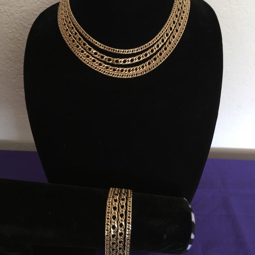 Vtg 4 Monet Strand Gold Tone Chain Choker Collar Necklace Set 14” Bracelet 7” - Bild 1 von 6