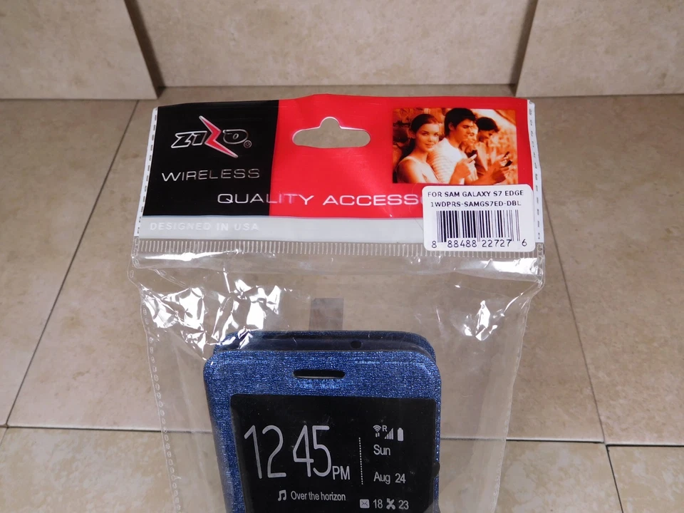 Samsung Galaxy S7 Edge - Funda de teléfono con ventana abatible con TPU interior - Azul oscuro Foto 4 de 4