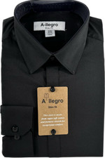 A-llegro Men's Dress Shirt Black Slim Fit Convertible Cuff Sizes 14.5 - 18.5