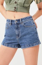 PacSun Los Angeles Women's Janis Blue Medium Wash Cuffed Denim Mom Short New