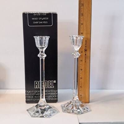 Set of Two Vintage JR Riedel Crystal Candle Sticks 8  Candleholders Candlesticks