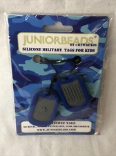 NEW! JuniorBeads Silicone Military Tags for Kids CHEW BEADs Blue/Gray Necklace