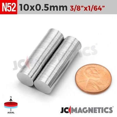 10mm x 0.5mm N52 Strong Round Disc Rare Earth Neodymium Very Thin Magnet