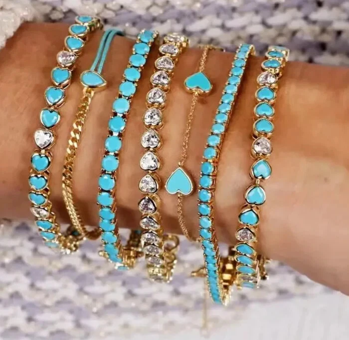 天然圆形绿松石 925 纯银网球订婚手链女式 — 第 4/4 张图片