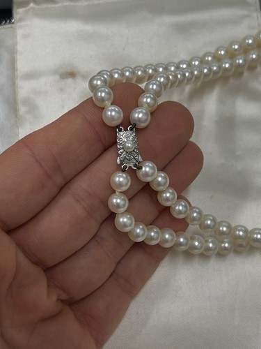 VINTAGE MIKIMOTO 10K WHITE GOLD 2-STRAND CULTURED AKOYA PEARL 14" LONG NECKLACE - Picture 8 of 15