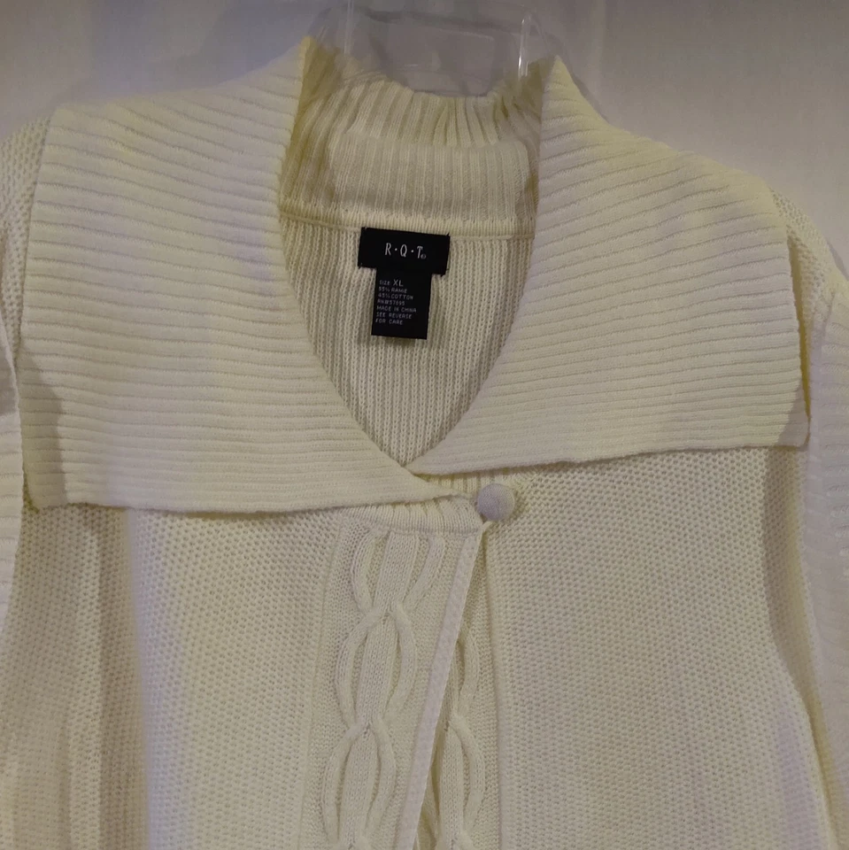 Cárdigan suéter R.Q.T para mujer blanco roto manga tapada talla XL Foto 3 de 4