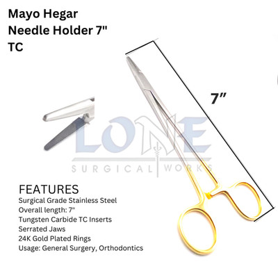 TC Mayo Hegar Needle Holder Driver 7'' Cross Serrated Surgical German Set of 6