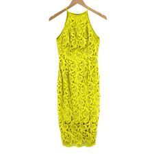 GUESS A Line Dress Womens Size 4 Yellow Floral Lace Sleeveless Back Zipper