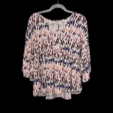 ANDREE by Unit Size M Top Boho Bell Sleeve NWT Geometric Print V- Neck Pullover