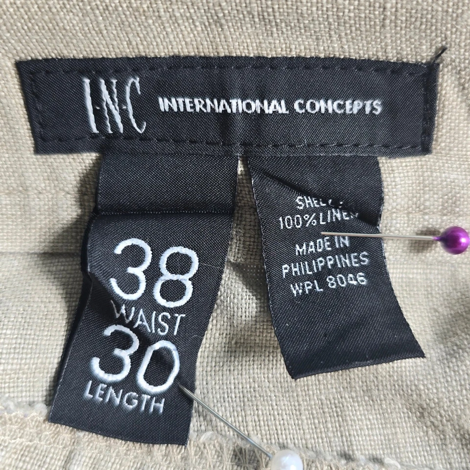 Pantalones cargo de lino INC International Concepts calce relajado para hombre talla 38x29 LEER Foto 3 de 4