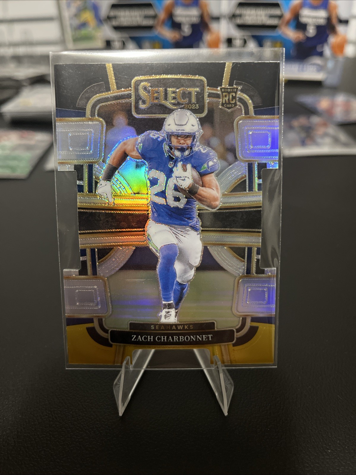 2023 Panini Select -Concourse Zach Charbonnet #86 Black & Gold Prizm Die-Cut(RC)