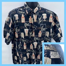 Batik Bay Mens XL Button Up Shirt Aloha Beer Glasses Bottles Tropical Hawaiian