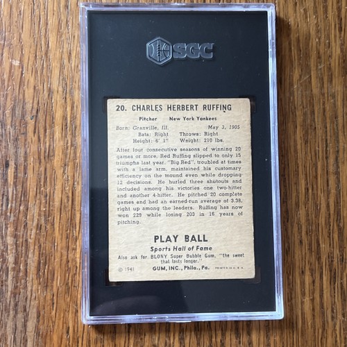 Playball 1941 - Red Ruffing - #20 SGC 3 - Imagen 2 de 3