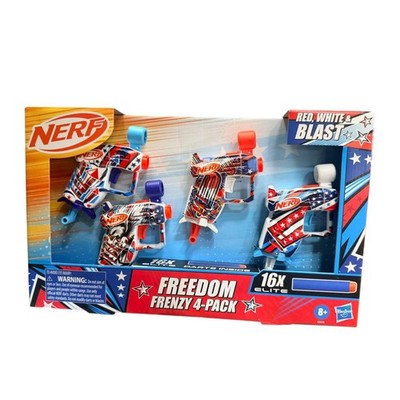 Nerf Freedom Frenzy 4-Pack Red White & Blast Elite Dart Blasters Hasbro Toy