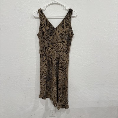 Y2K DBY Paisley Dress Womens 9/10 Brown Black Ruffle Asymmetrical Fairy Vintage 
